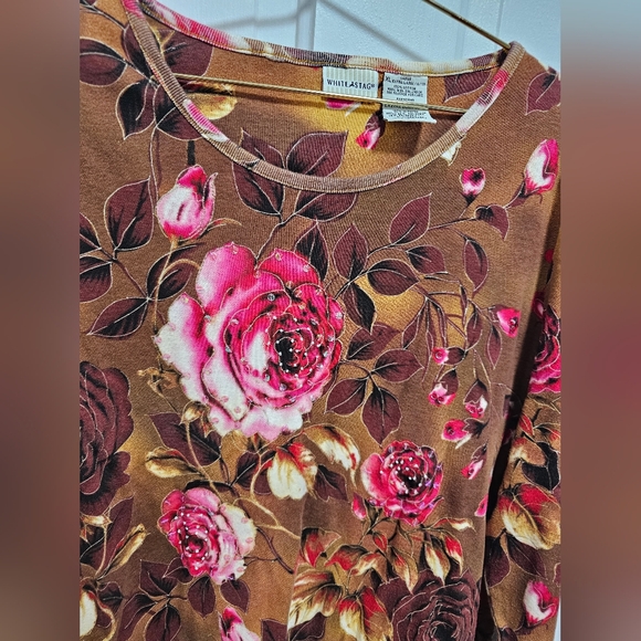 Floral Brown and Pink Women's Top - Picture 3 of 8